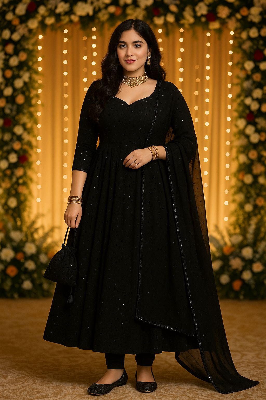 Black Anarkali Kurta Set With Dupatta For Women