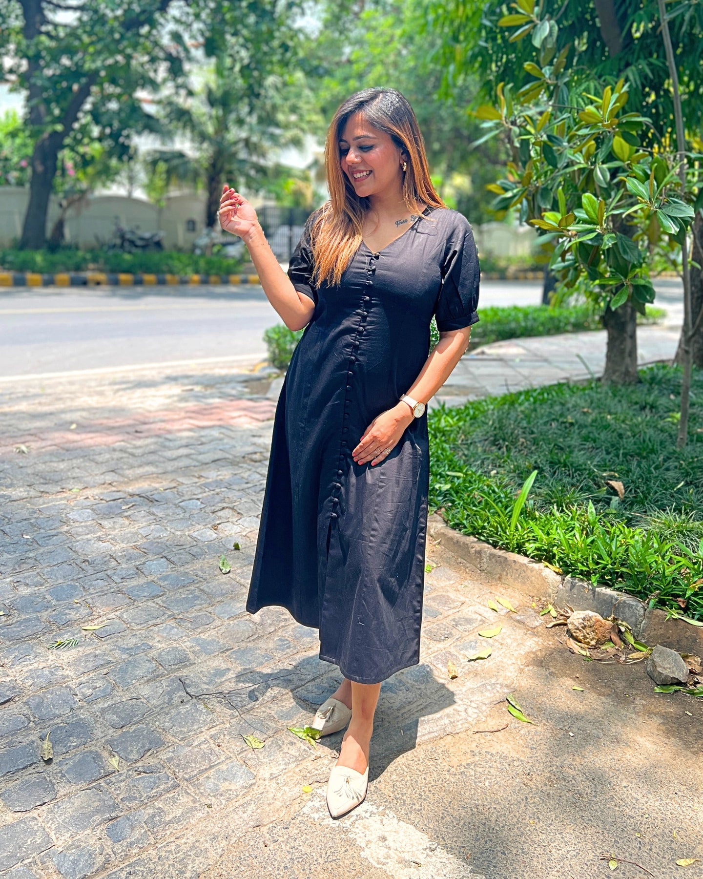 Black Cotton A-Line Dress for Women The Svaya Black Cotton A-Line Dress for Women The Svaya