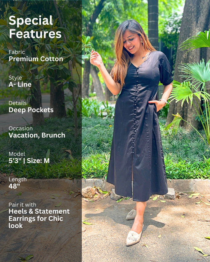 Black Empire Cut A-line Dress