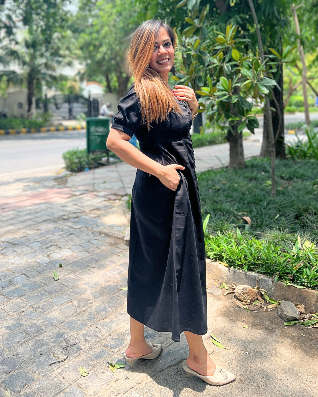 Black Cotton A-Line Dress for Women The Svaya Black Cotton A-Line Dress for Women The Svaya
