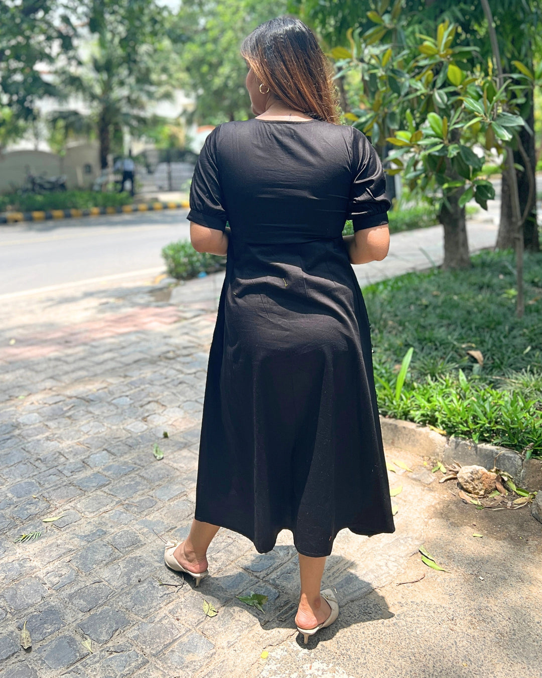 Black Cotton A-Line Dress for Women The Svaya Black Cotton A-Line Dress for Women The Svaya