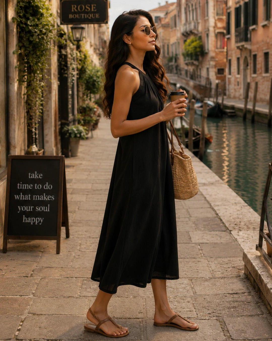 Black Halter Neck Back Tie Flex Dress For Women