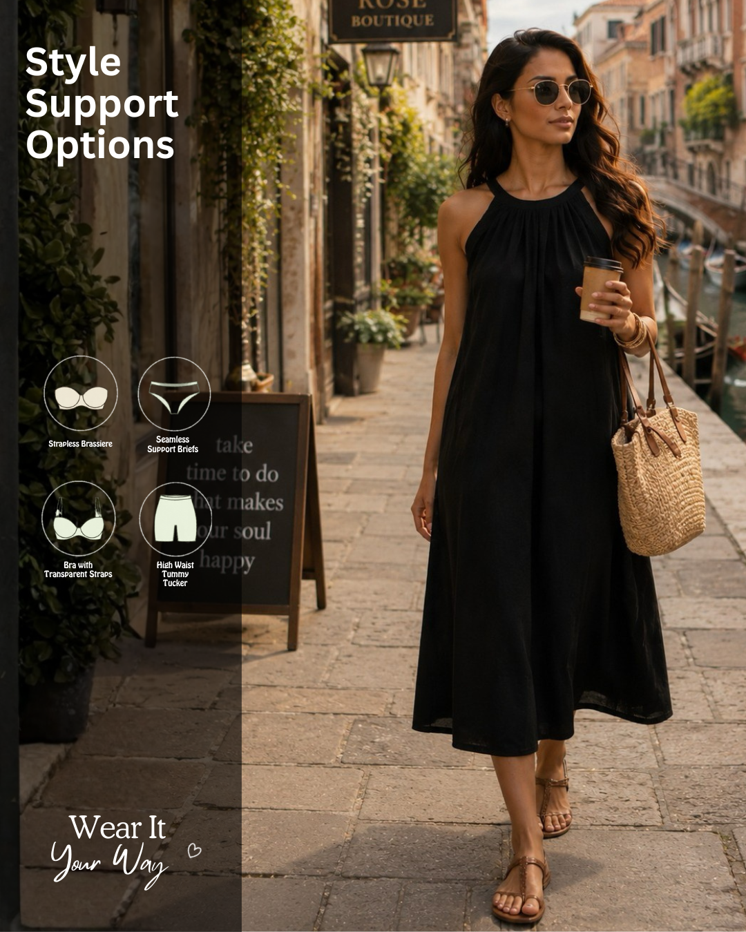 Black Halter Neck Back Tie Flex Dress For Women