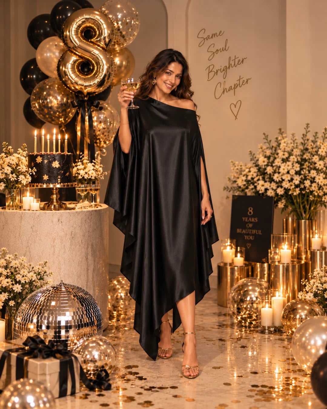 Black Muse Satin Drape Dress