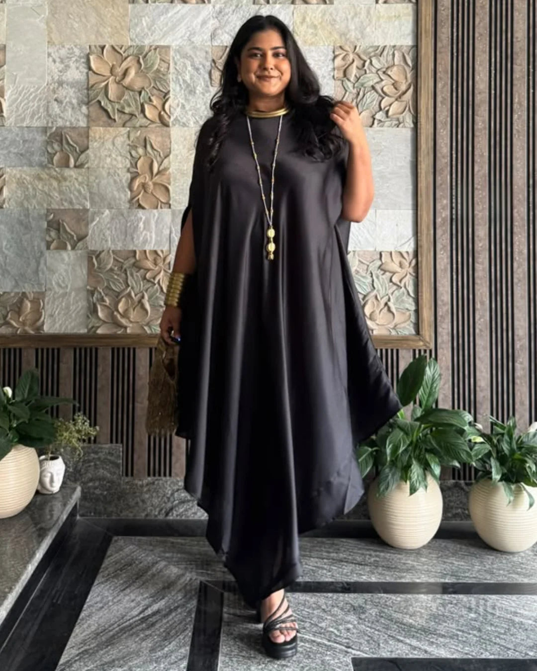 Black Muse Satin Drape Dress