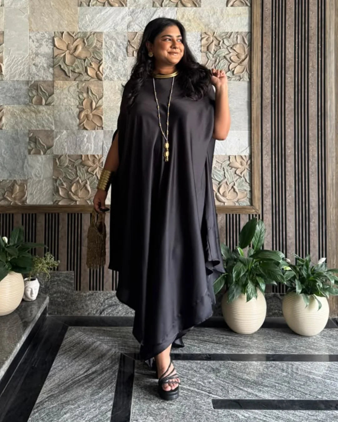 Black Muse Satin Drape Dress