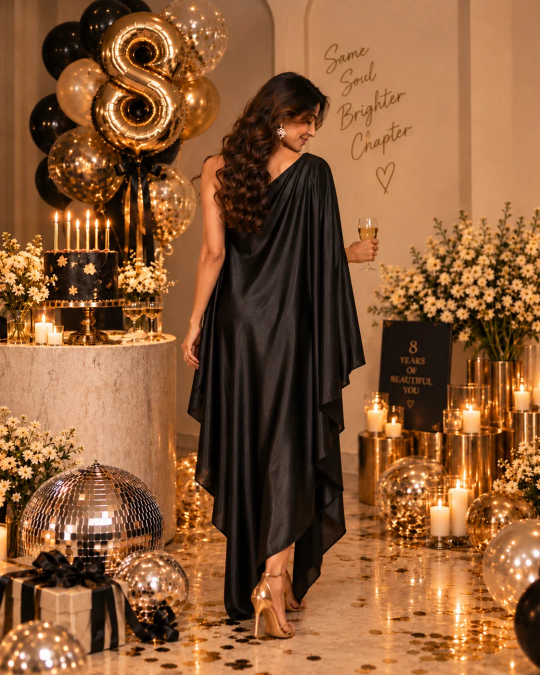 Black Muse Satin Drape Dress