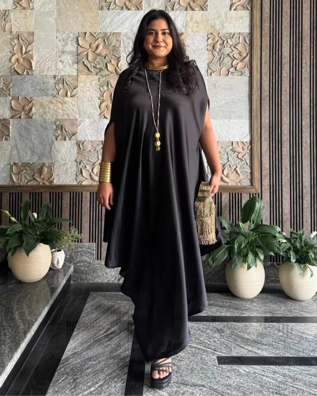 Black Muse Satin Drape Dress
