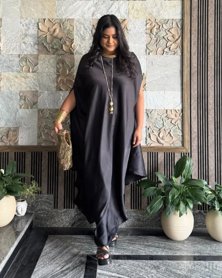 Black Muse Satin Drape Dress