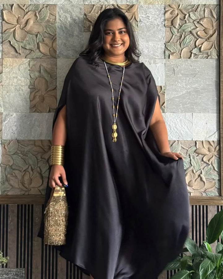 Black Muse Satin Drape Dress