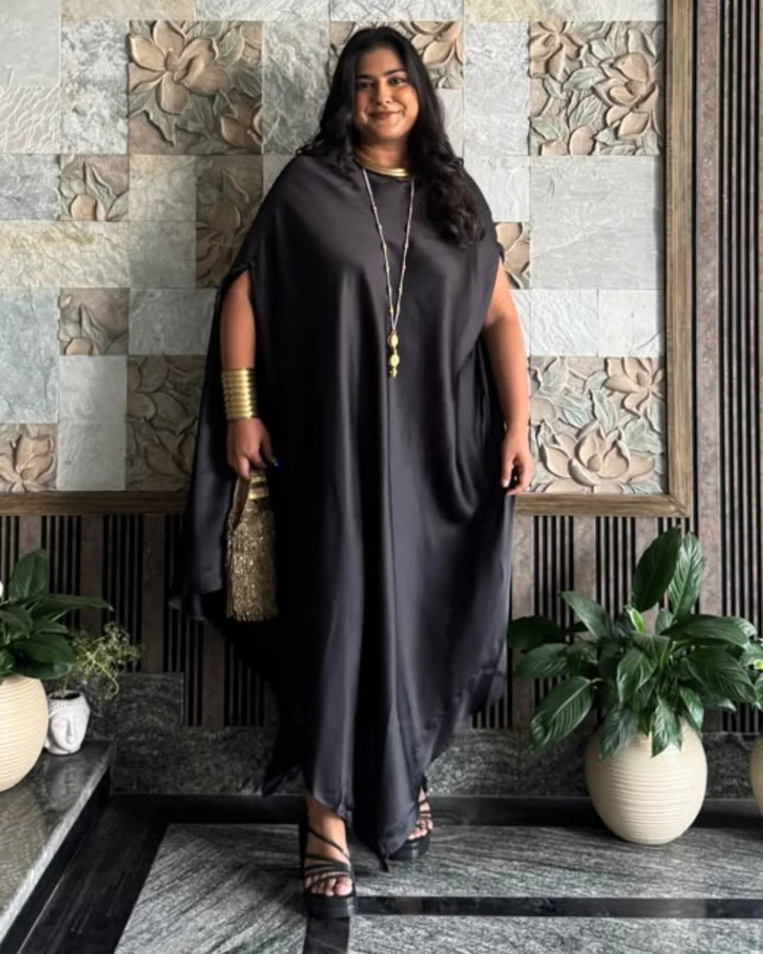 Black Muse Satin Drape Dress