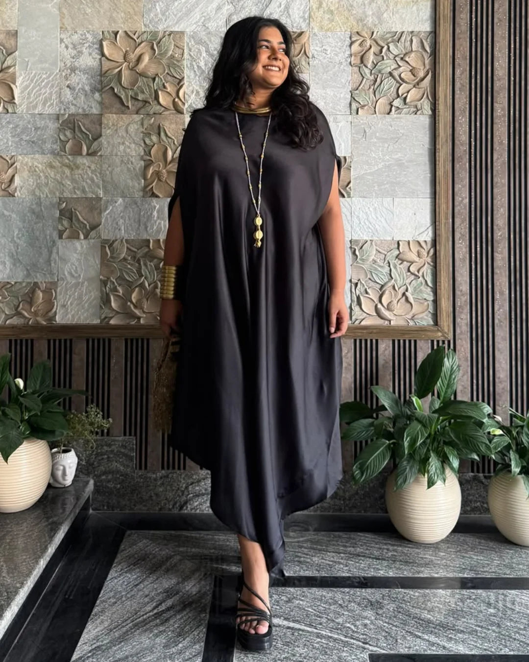 Black Muse Satin Drape Dress