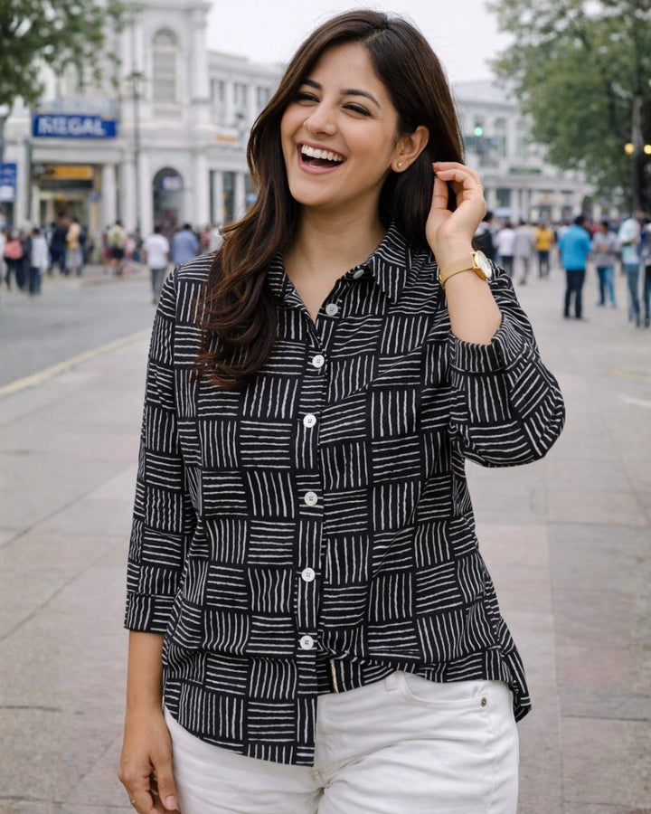 Black Square Cotton Classic Shirt