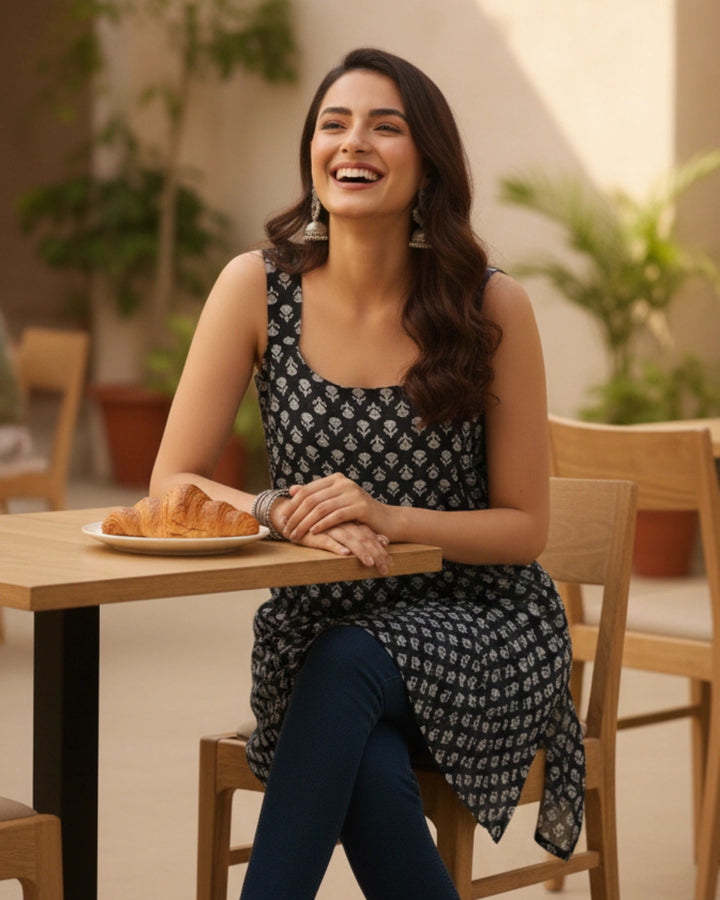 Mogra Print Cotton Kurti For Women