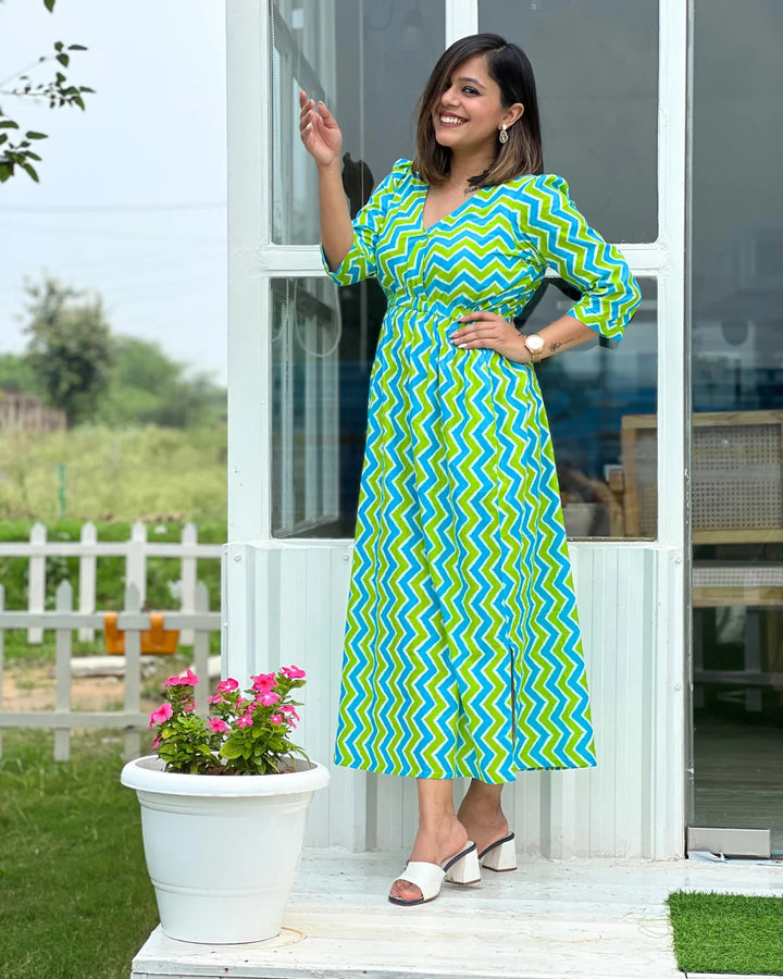 Blue Green Slit Dress – The Svaya