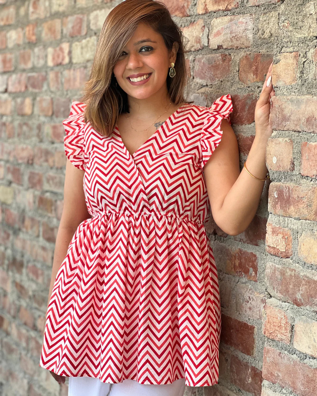 Bold Red Zig Zag Frill Top