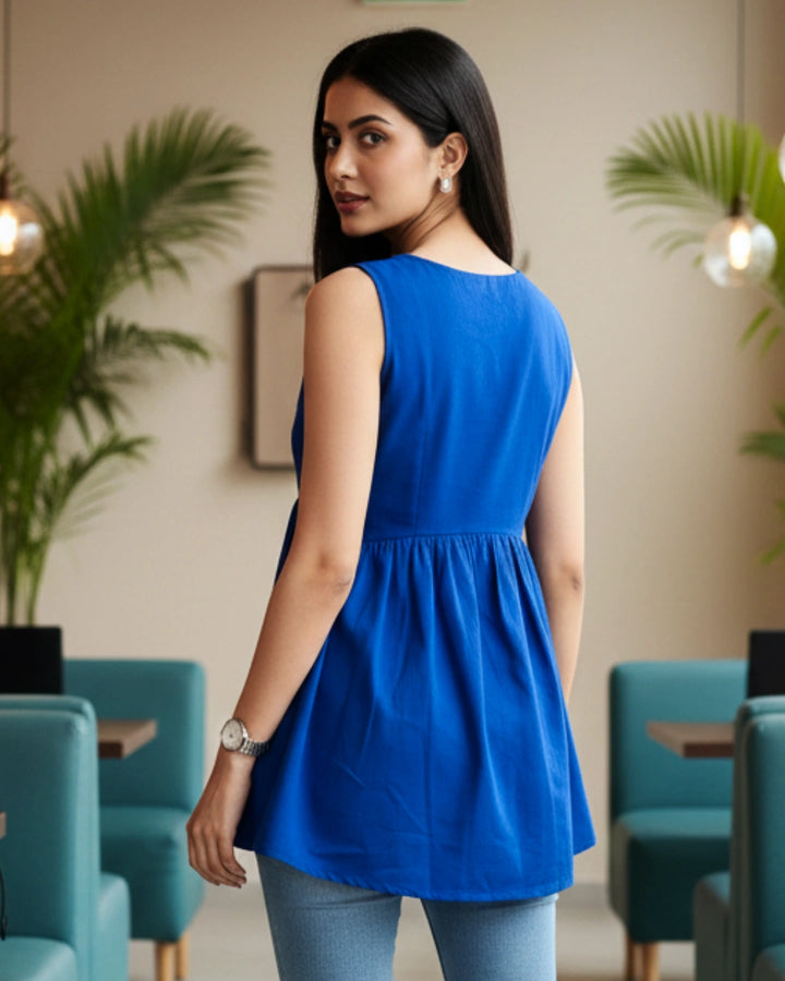 Bold Blue Crepe Made to Chill Top For Women