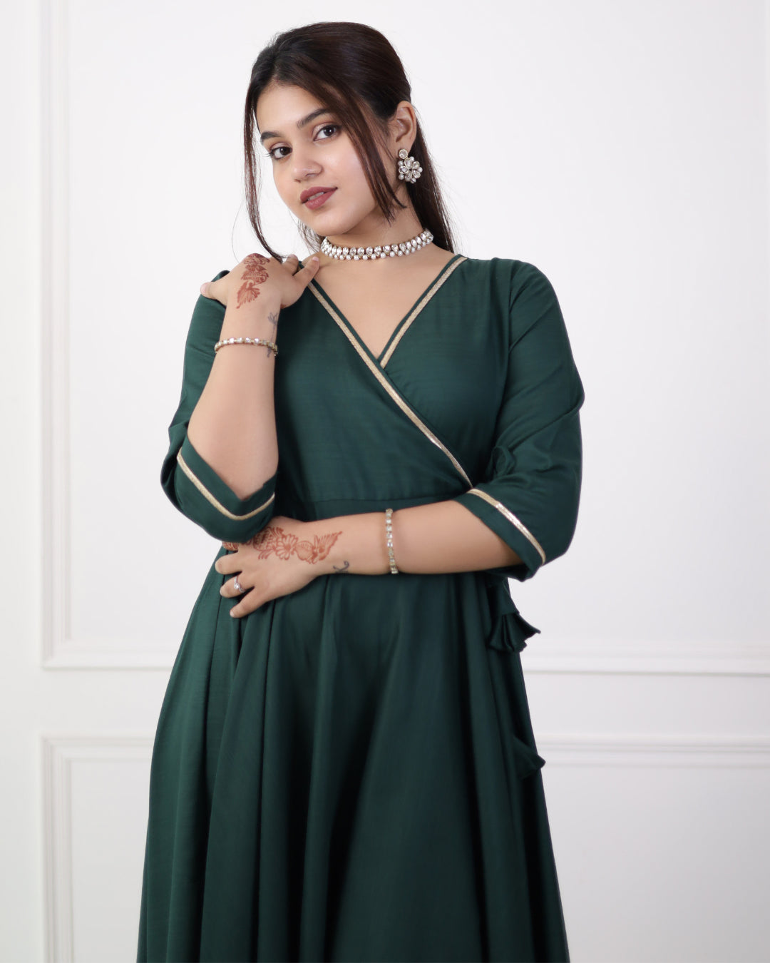 Bottle Green Cotton Angrakha Kurta