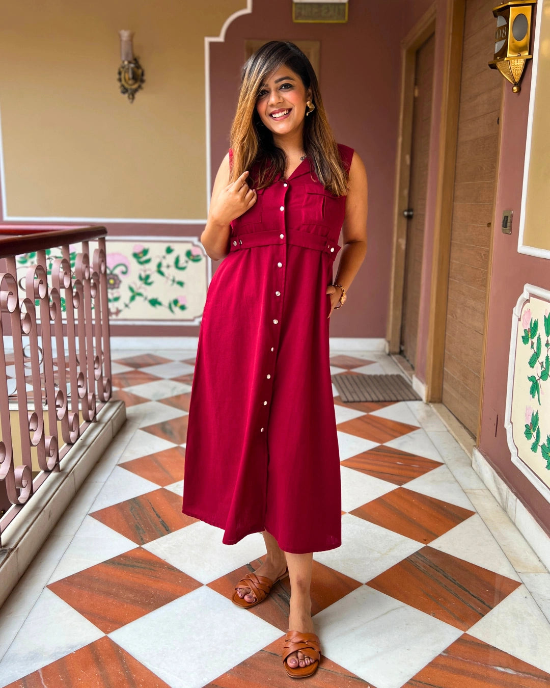 red midi shirt dress Brick Sleeveless For Women – The Svaya gowns for maternity Lucille Red Embroidered Midi VWRealBrides: Graceful. Catherine wore Size:24MON