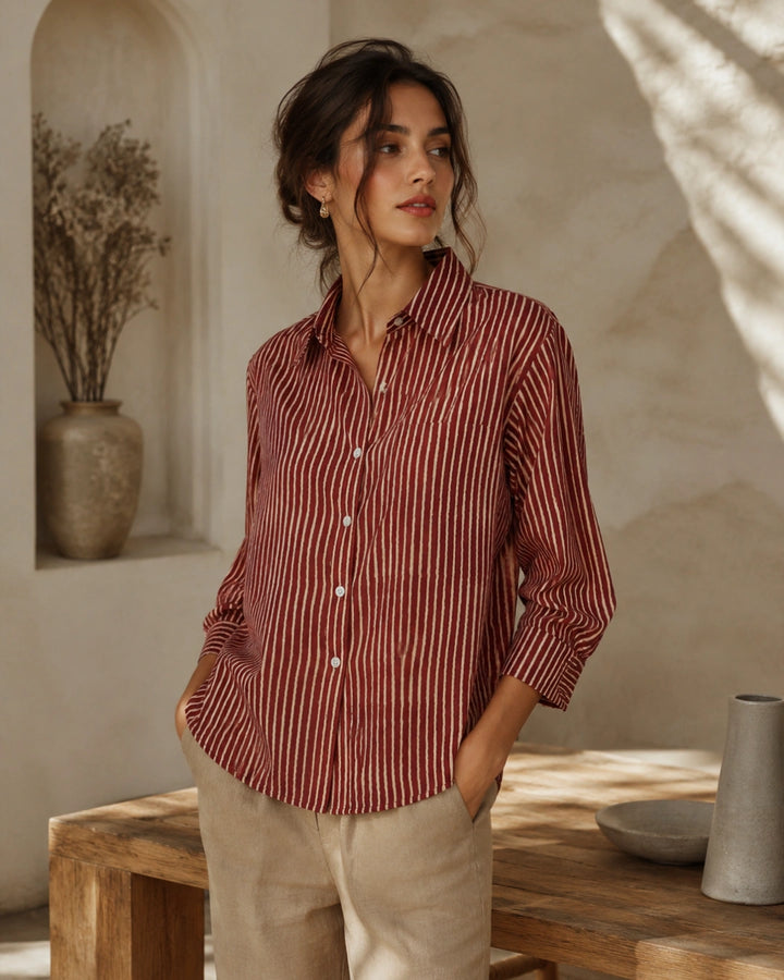 Brickwood Stripe Cotton Shirt For Women's