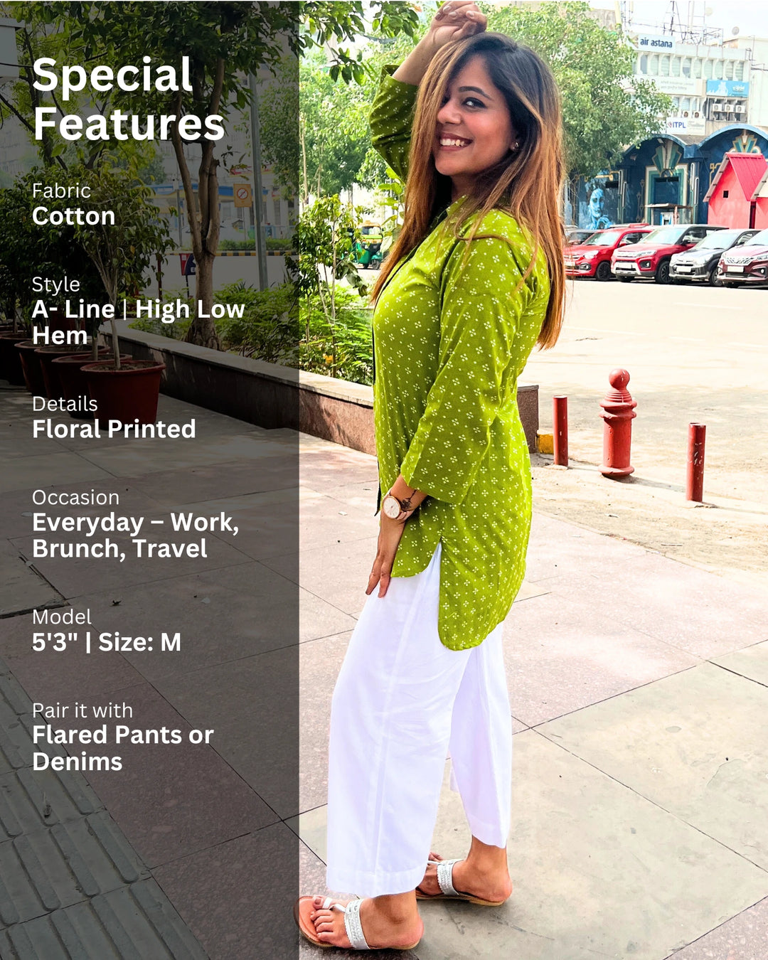 Bright Green Long Cotton Shirt for Women