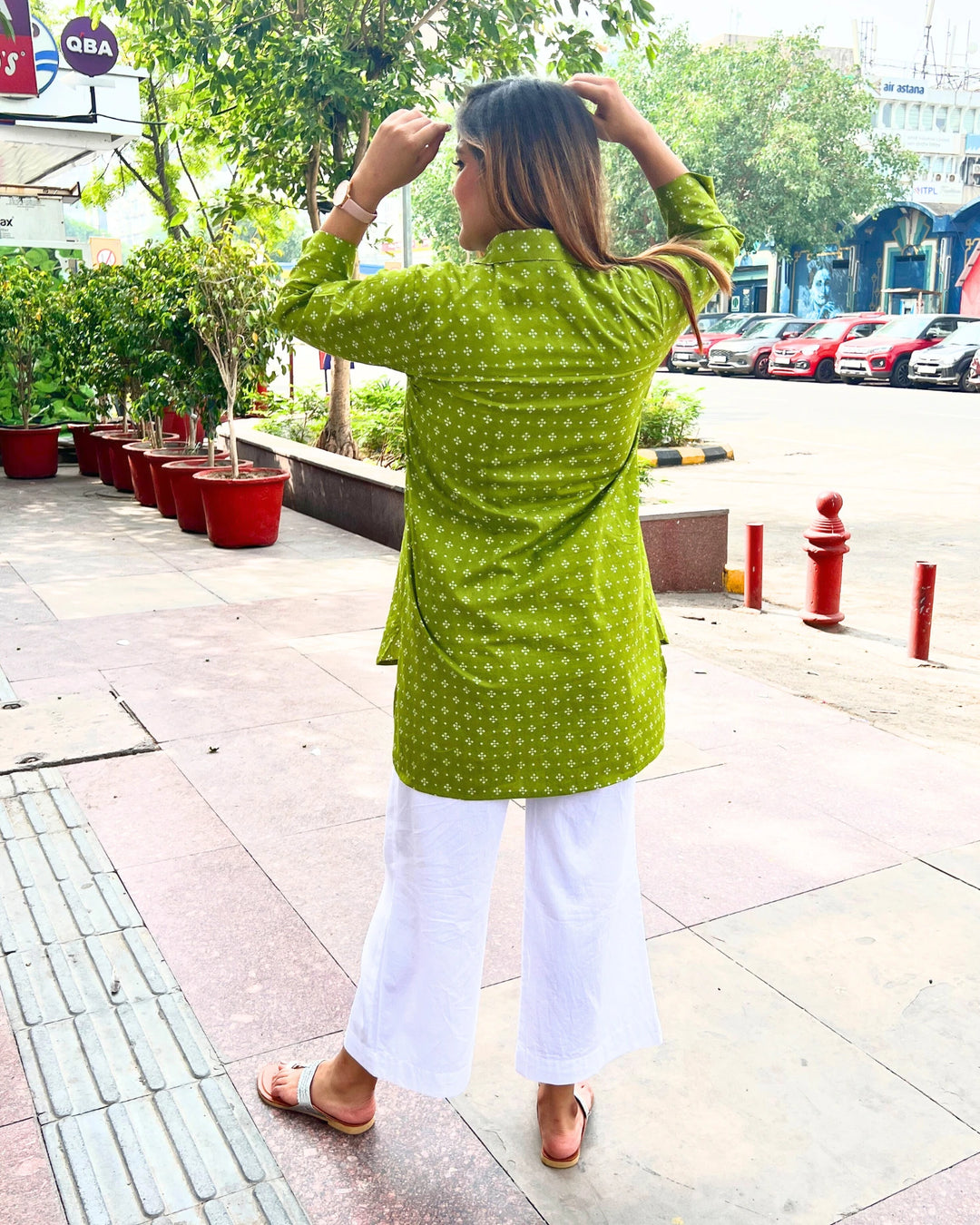 Bright Green Long Cotton Shirt for Women