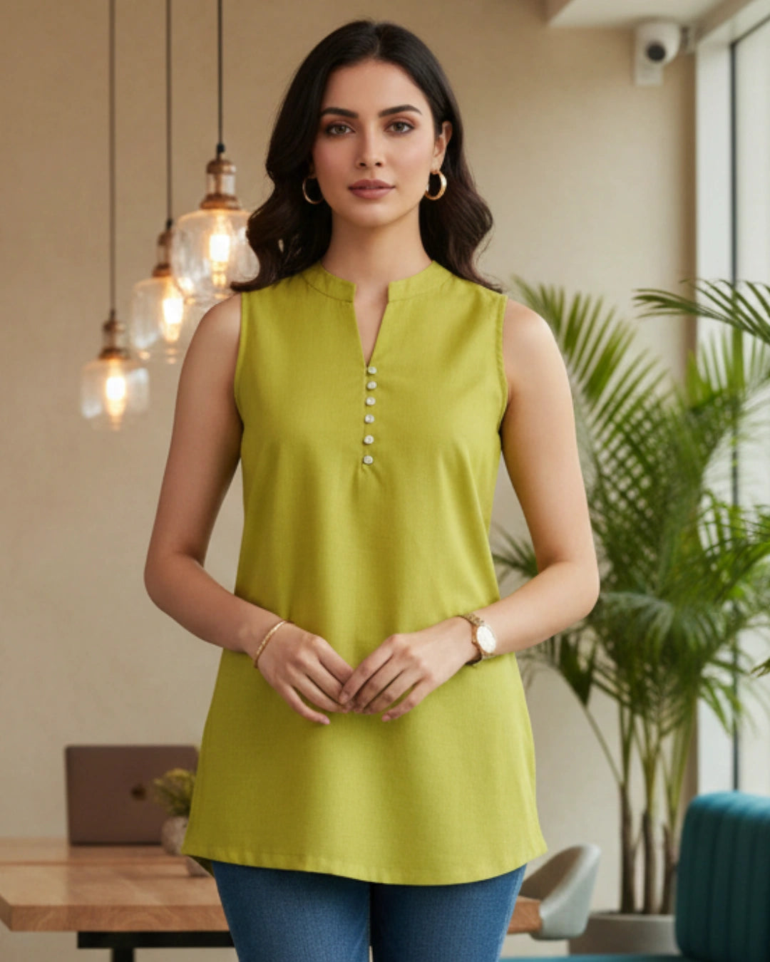 Brighter You - Green Cotton Slub Must Have Top For Women