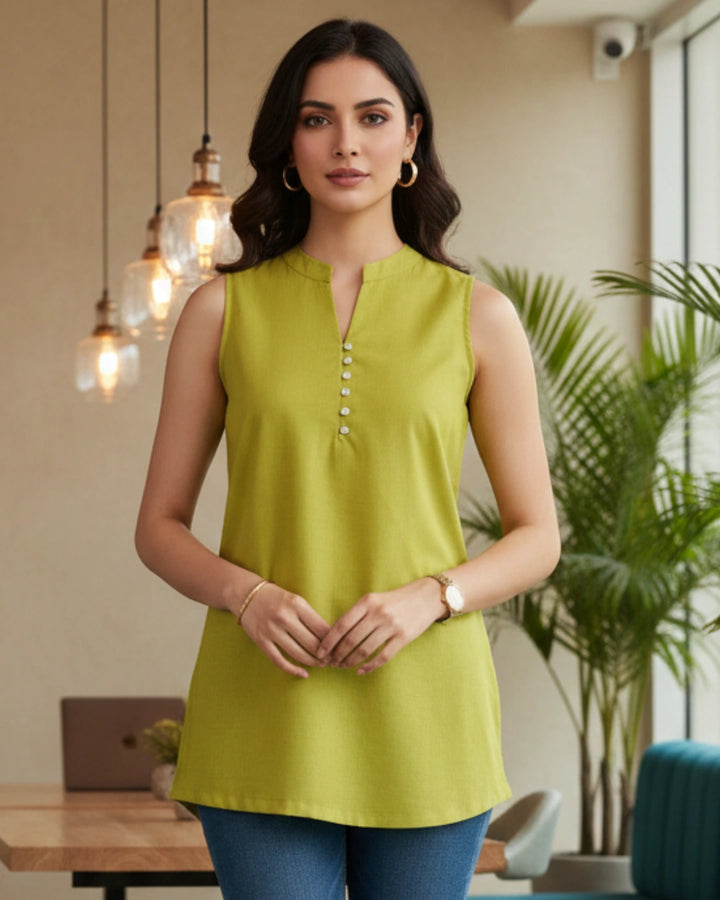 Brighter You - Green Cotton Slub Must Have Top For Women