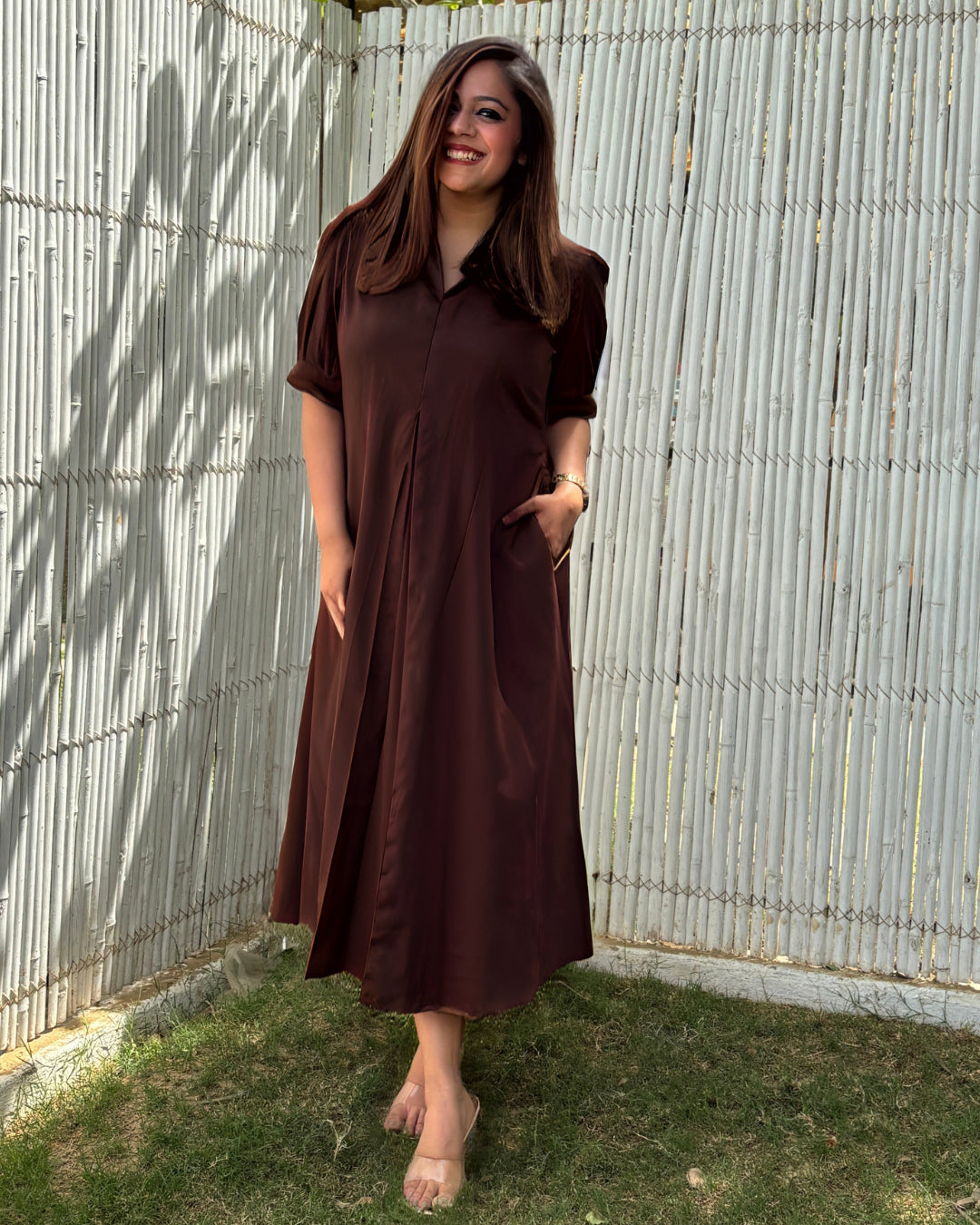 cotton a line dress Brown Cotton A-line Dress – The Svaya