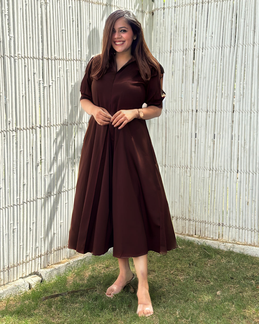 Brown Cotton A-line Dress The Svaya Brown Cotton A-line Dress The Svaya