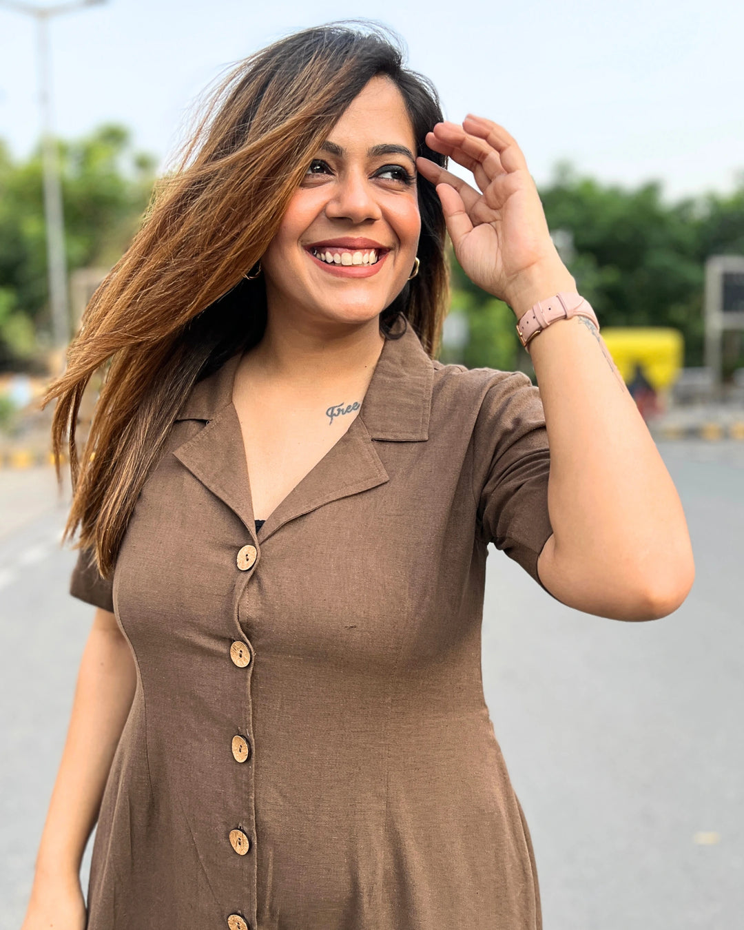 Brown All-Day Linen Women's Shirt Dress