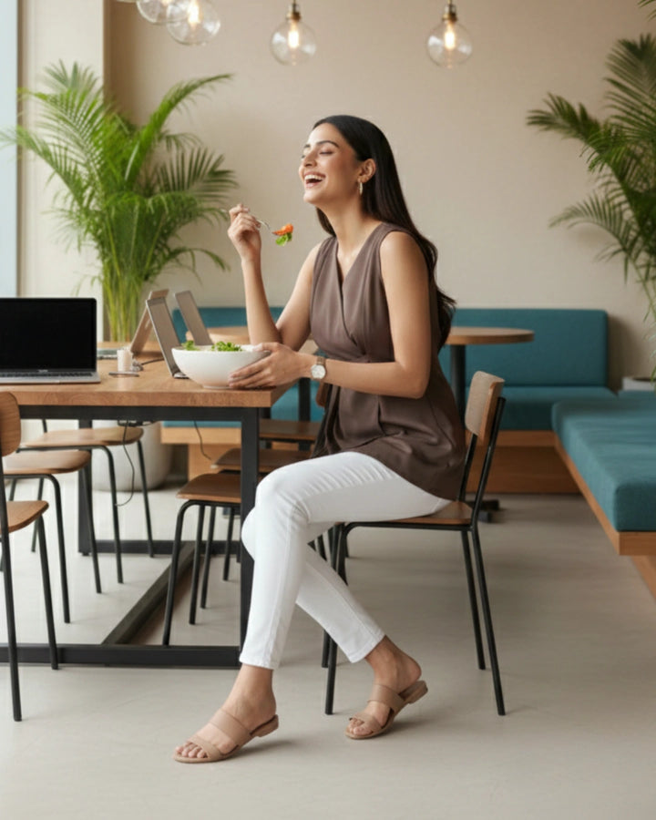 Brown Crepe Power Blazer Top For Women