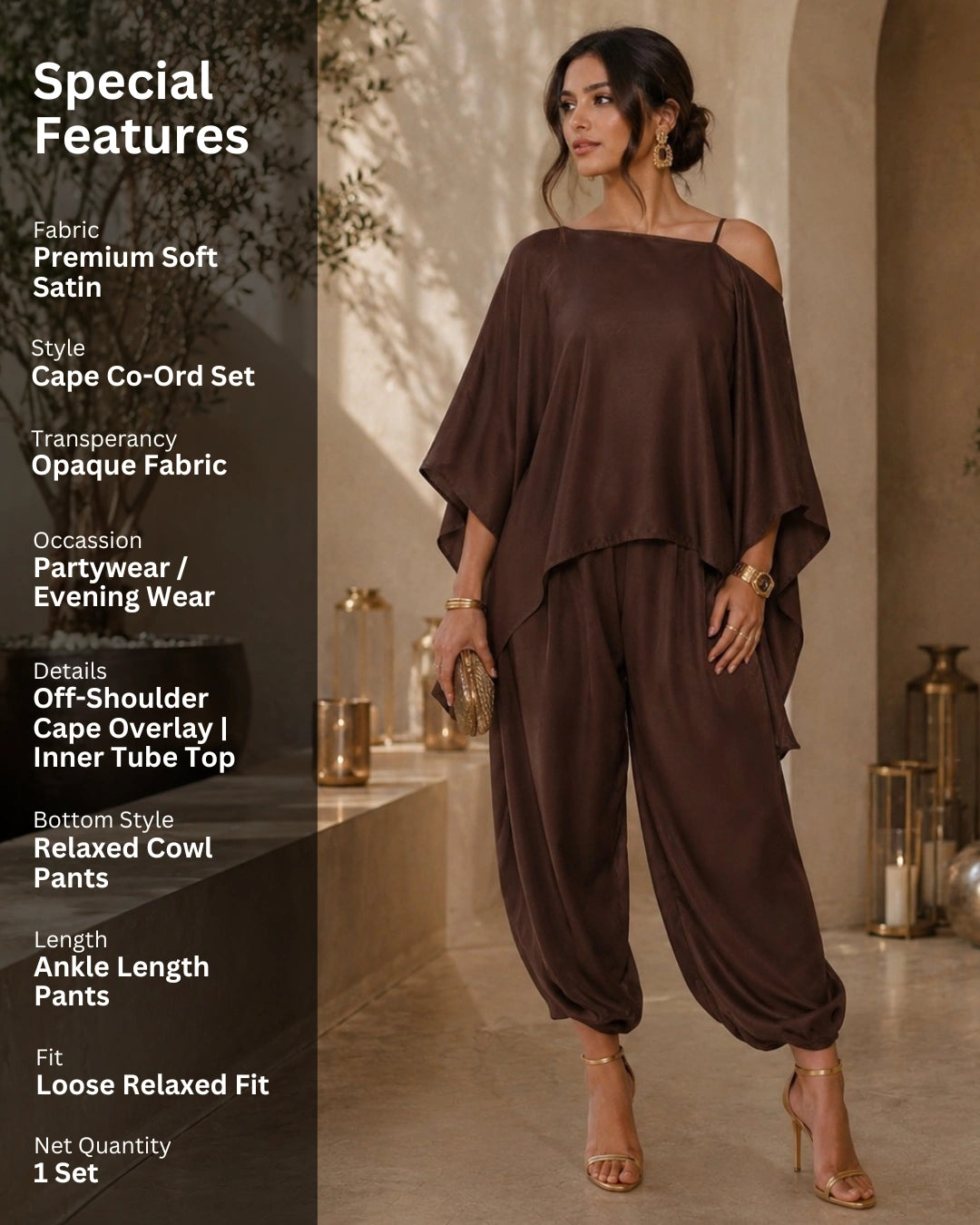 Brown Satin Indo Western Dramebaaz Cape Cowl Set