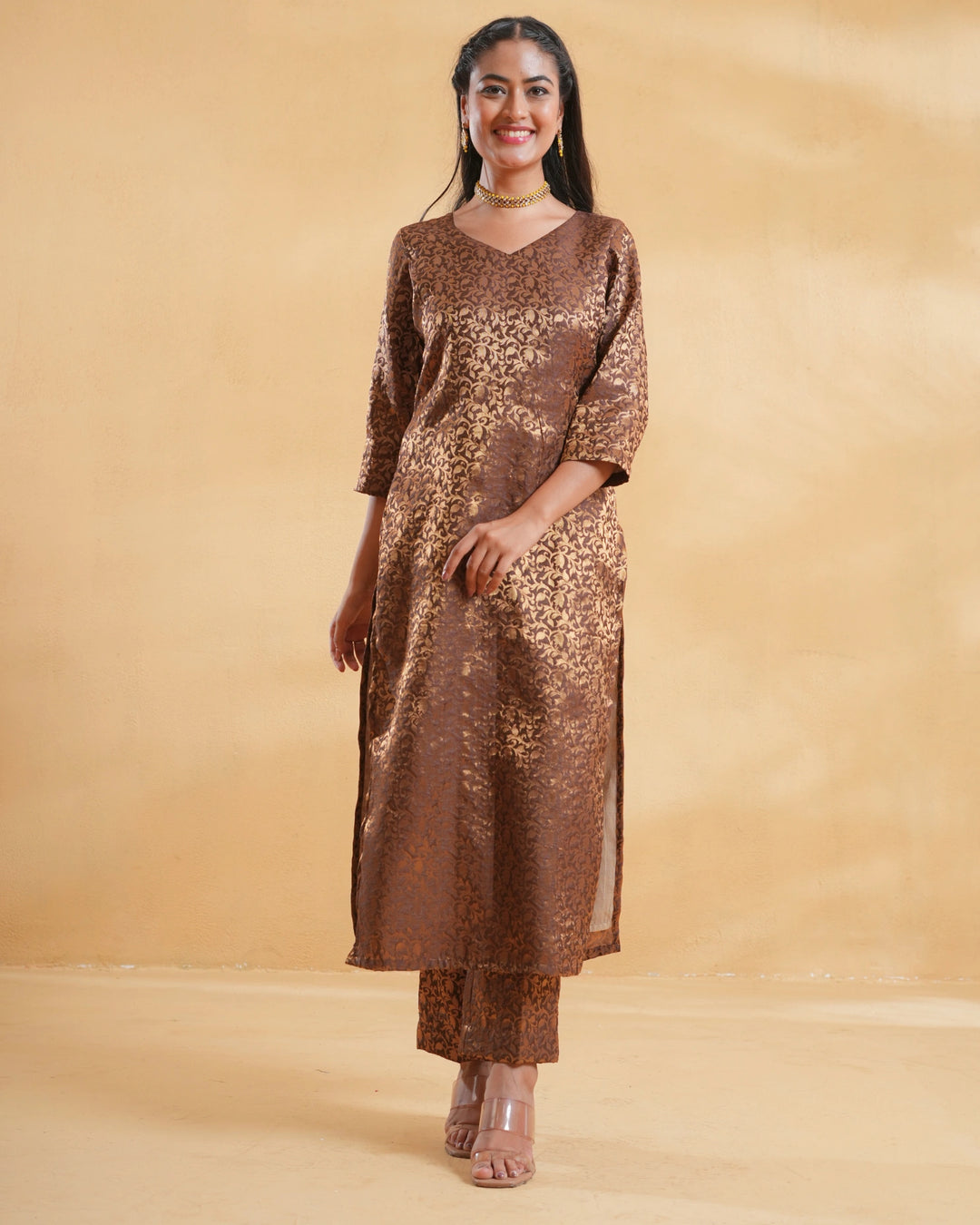 Brown Zoya Silk Kurta Set For Women