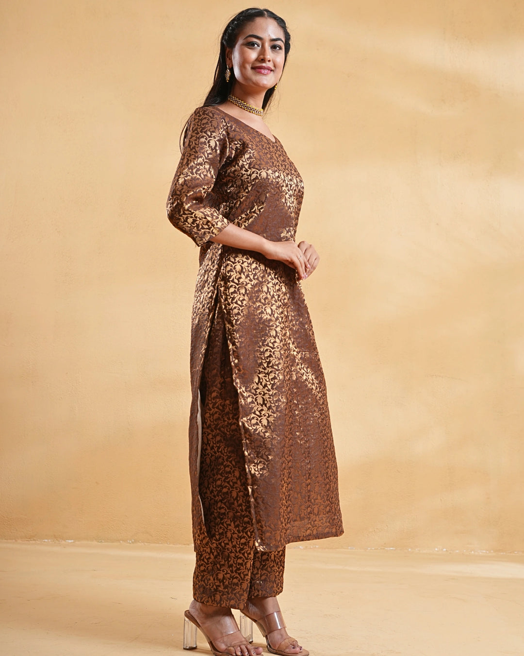 Brown Zoya Silk Kurta Set For Women