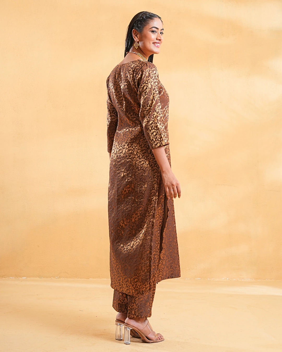 Brown Zoya Silk Kurta Set For Women