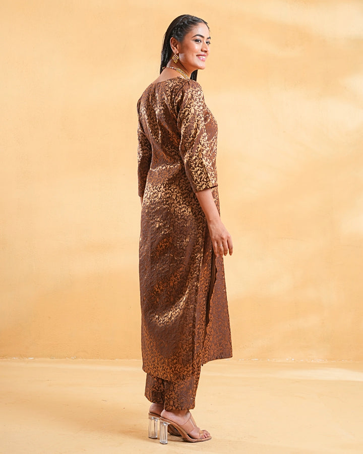Brown Zoya Silk Kurta Set For Women