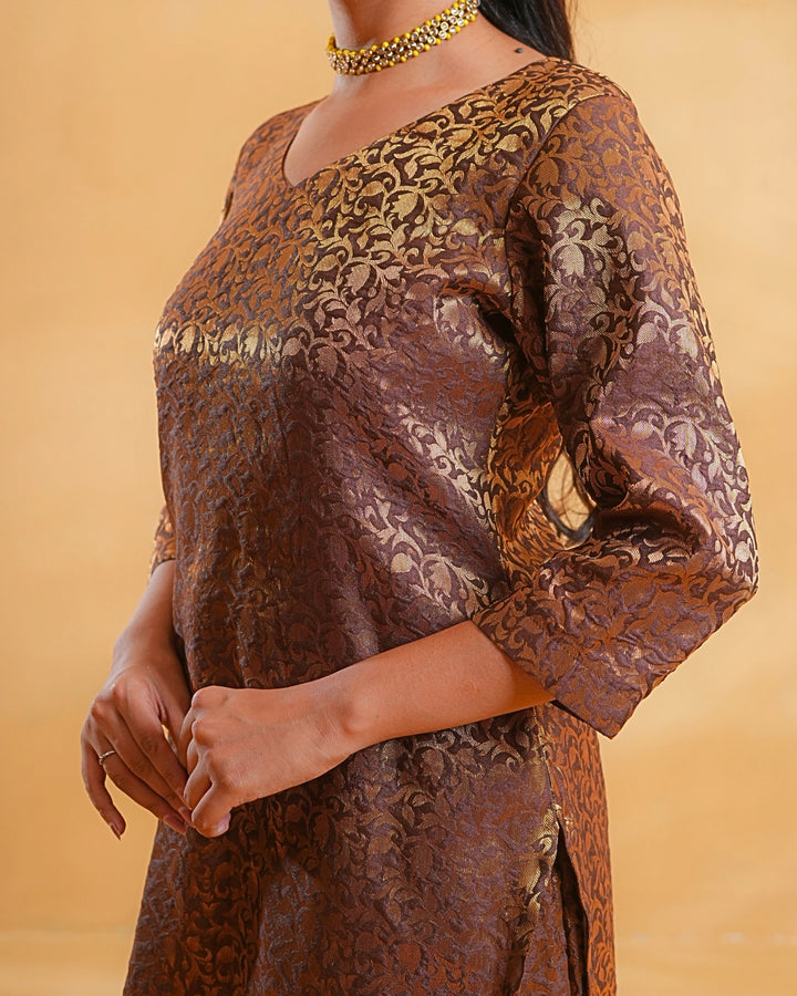 Brown Zoya Silk Kurta Set For Women