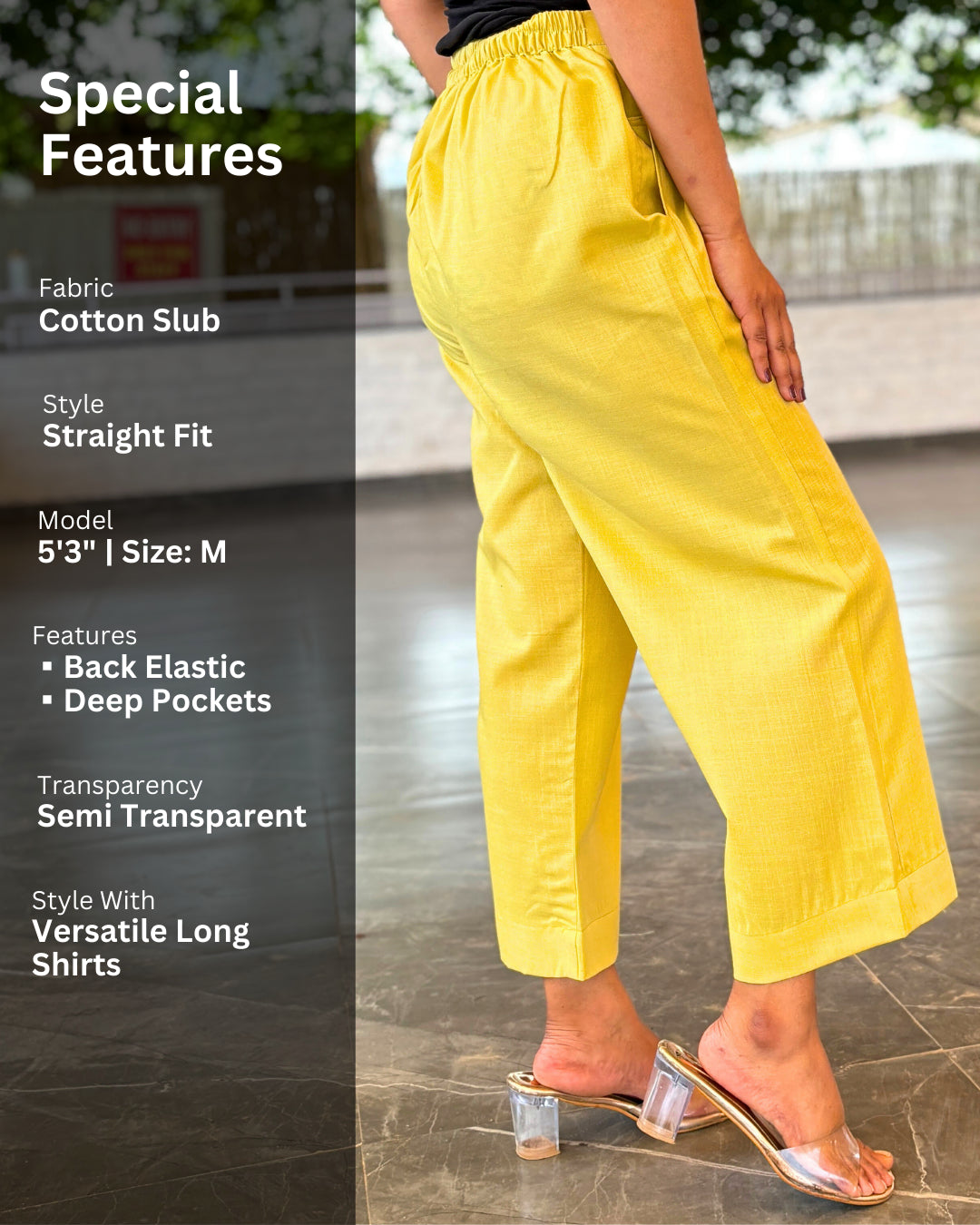 Buttercup Yellow Solid Cotton Slub Pants