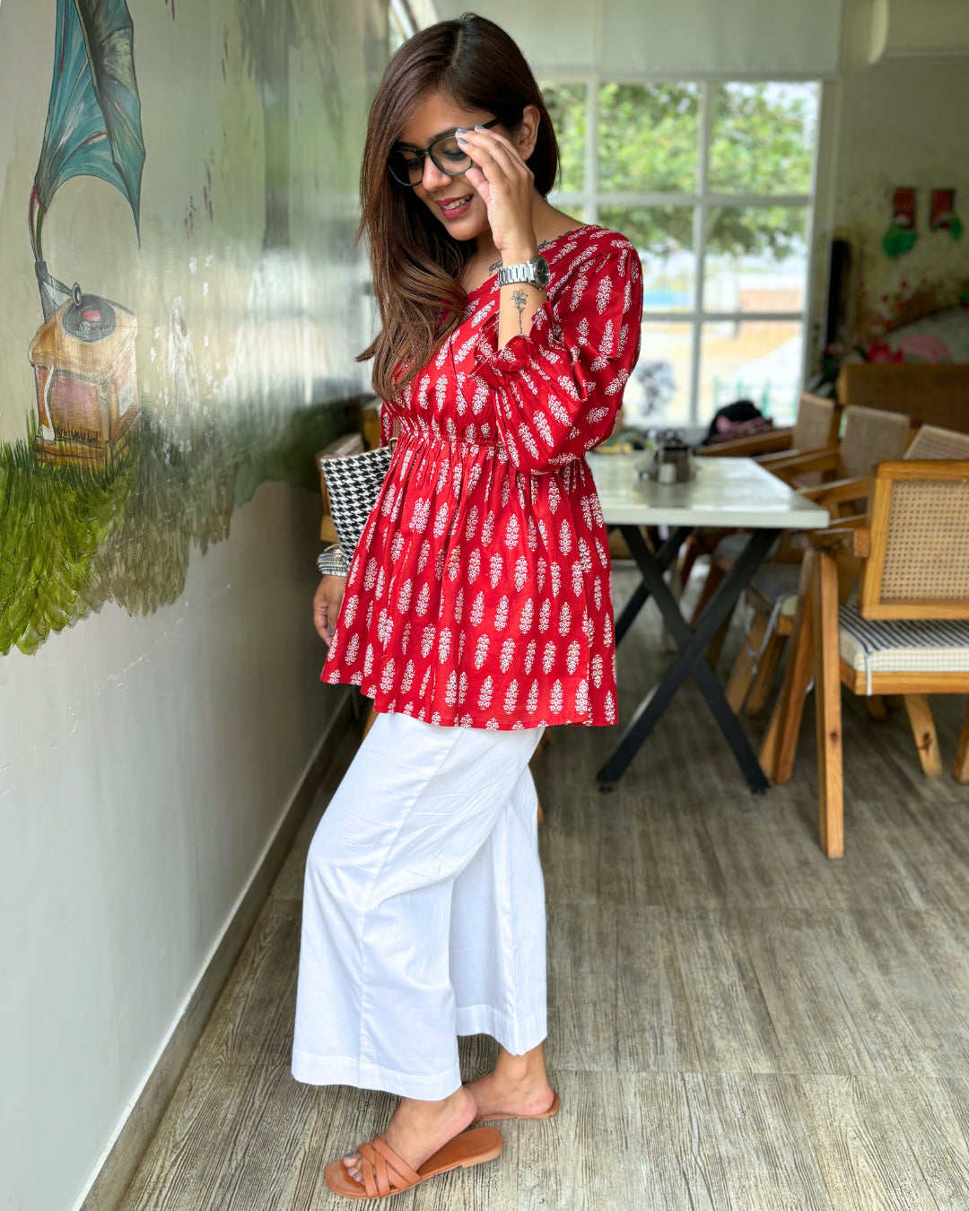 Red Cotton Peplum Top