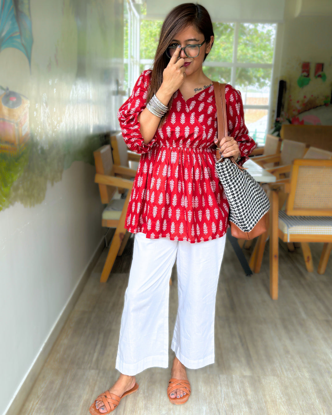 Red Cotton Peplum Top