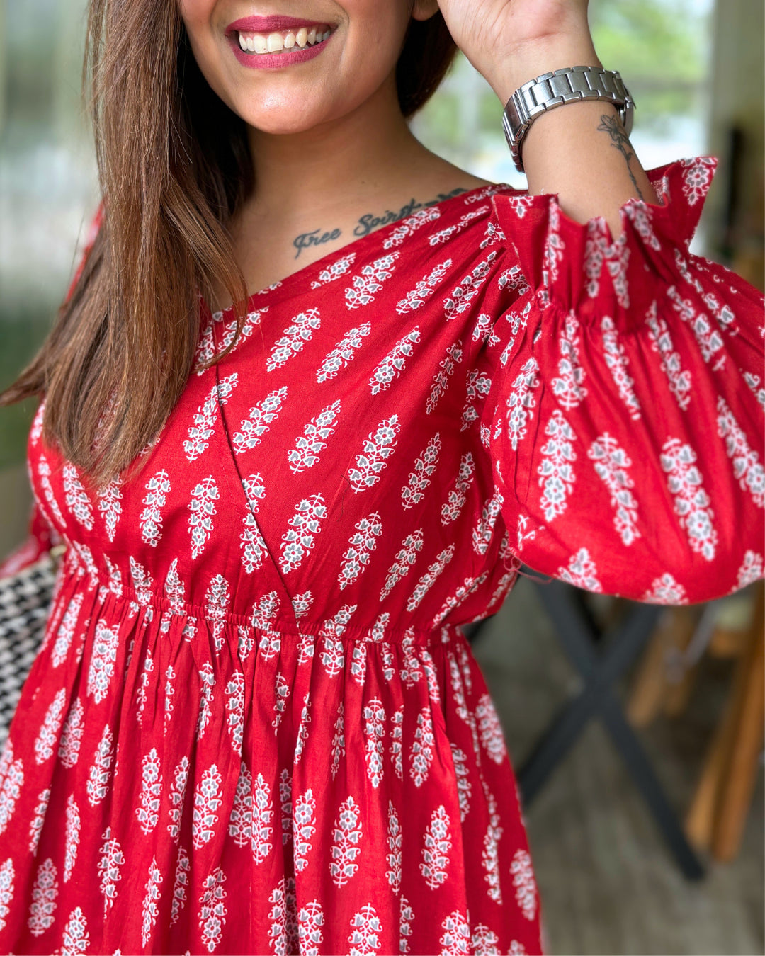 Red Cotton Peplum Top