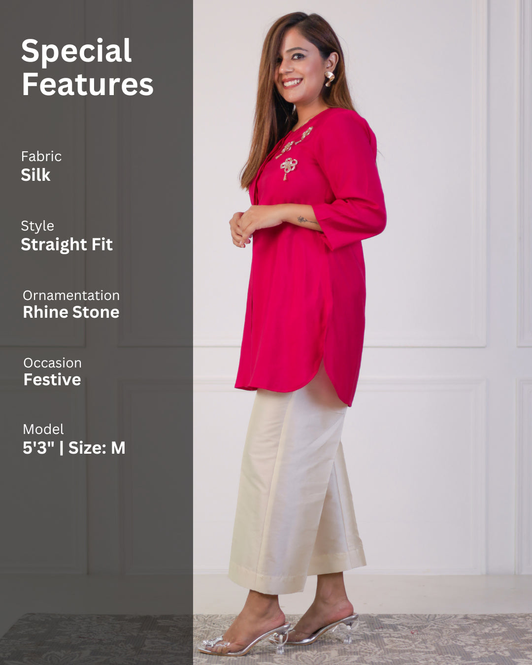 Cerise Pink Solid Embellished Shirt