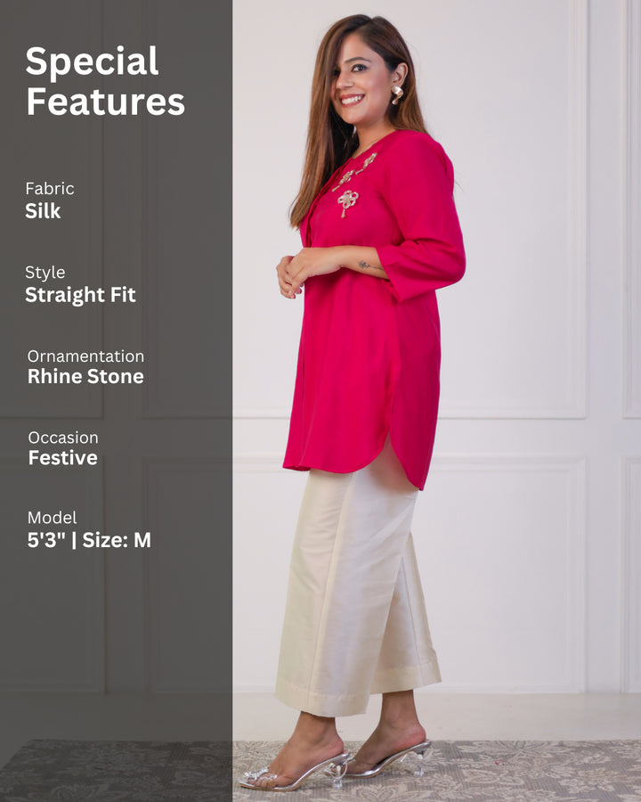 Cerise Pink Solid Embellished Shirt