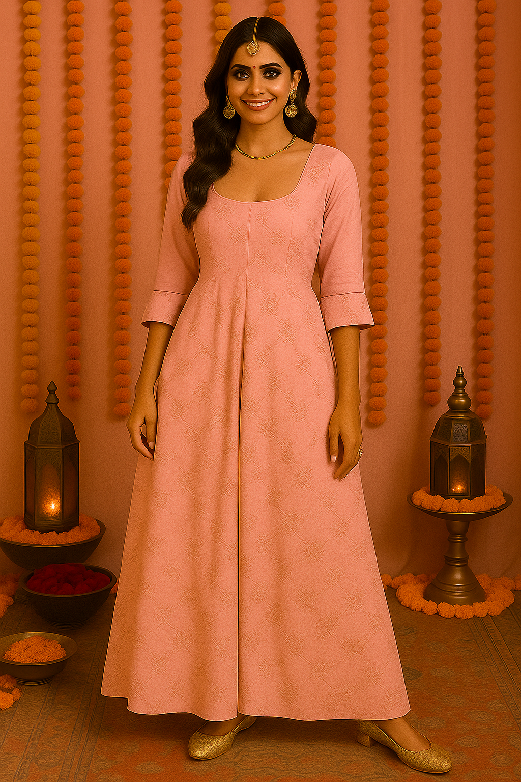 Soft Pink Gota Embroidered Anarkali Dress For Women 