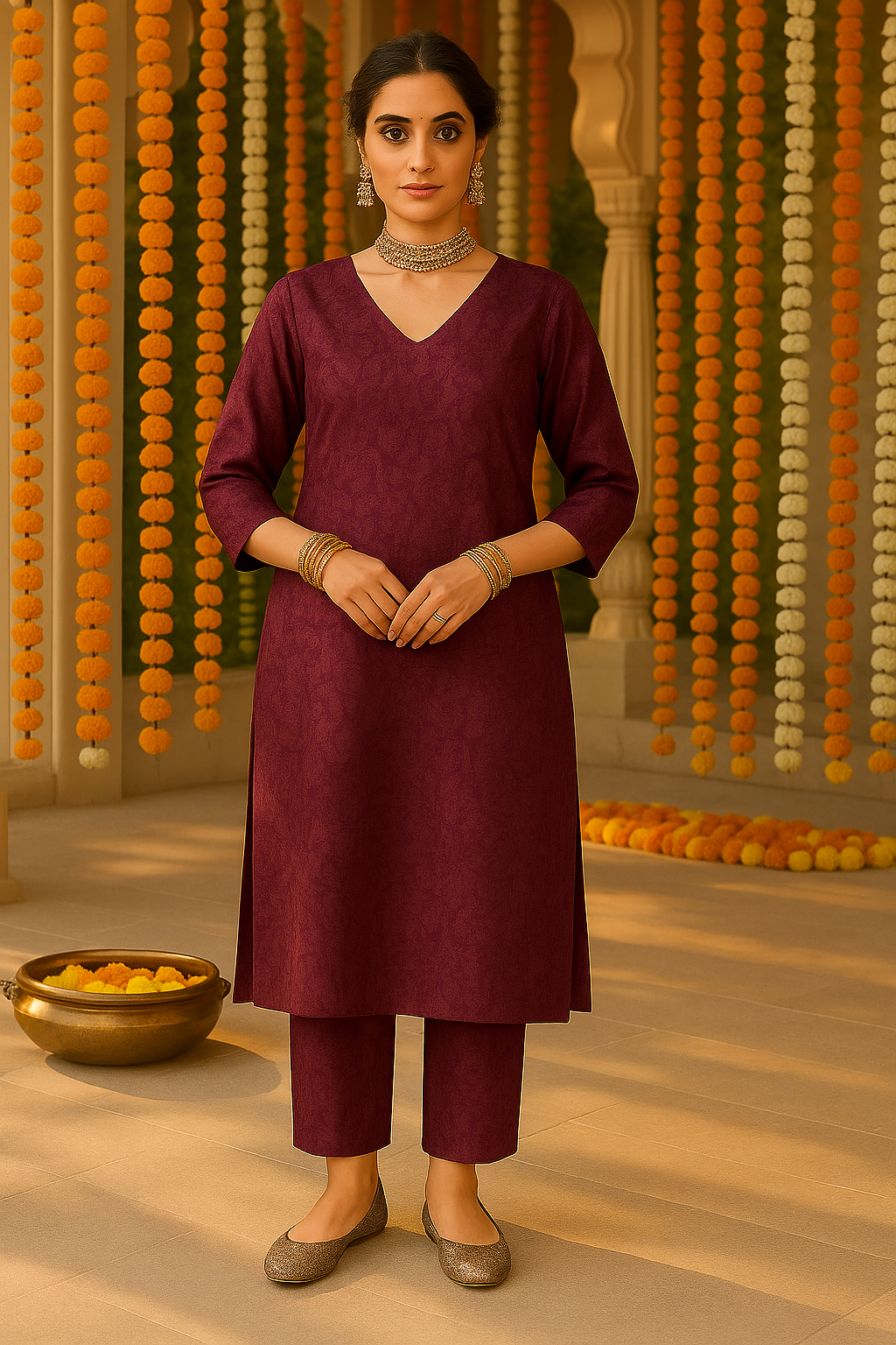 Wine Zoya Silk Kurta Set For Women