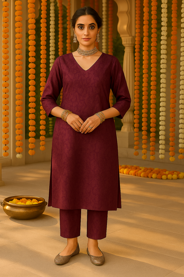 Wine Zoya Silk Kurta Set For Women