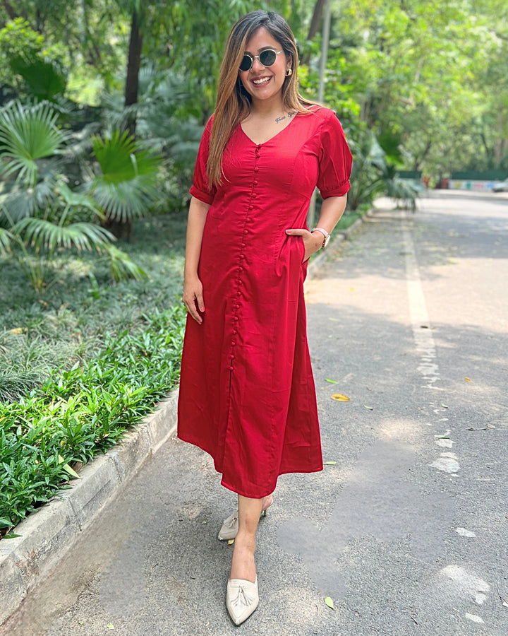 Cherry Red Empire Cut Aline Dress