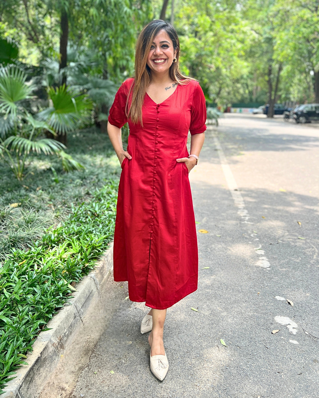 Cherry Red Empire Cut Aline Dress