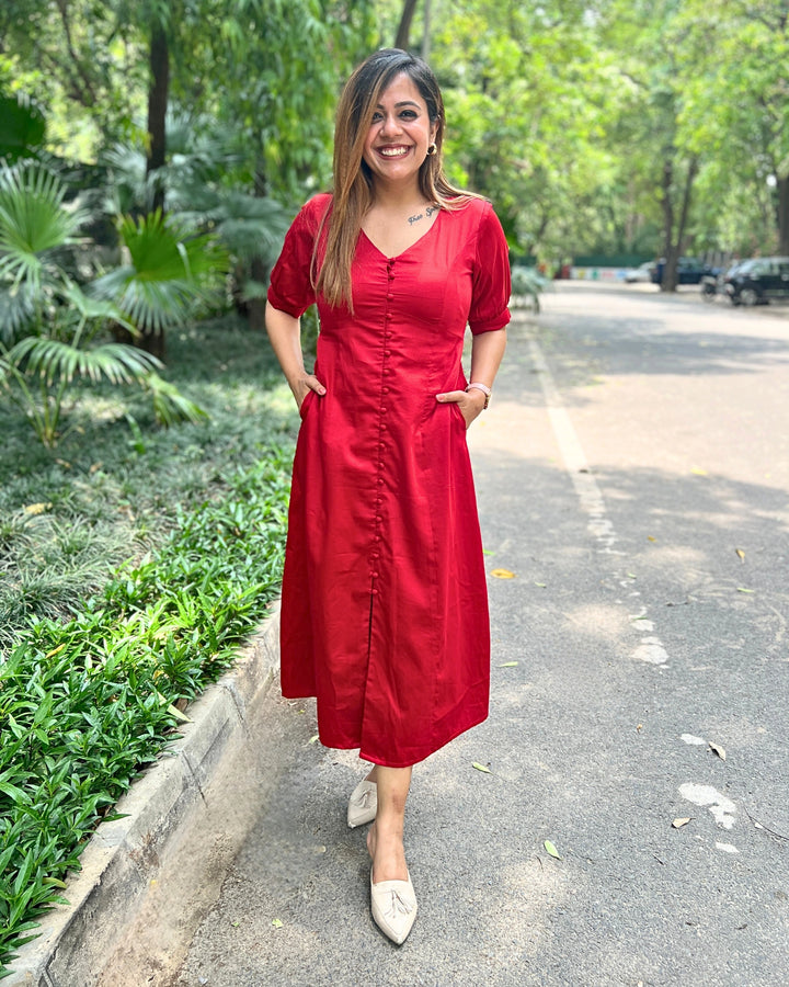 Cherry Red Empire Cut Aline Dress